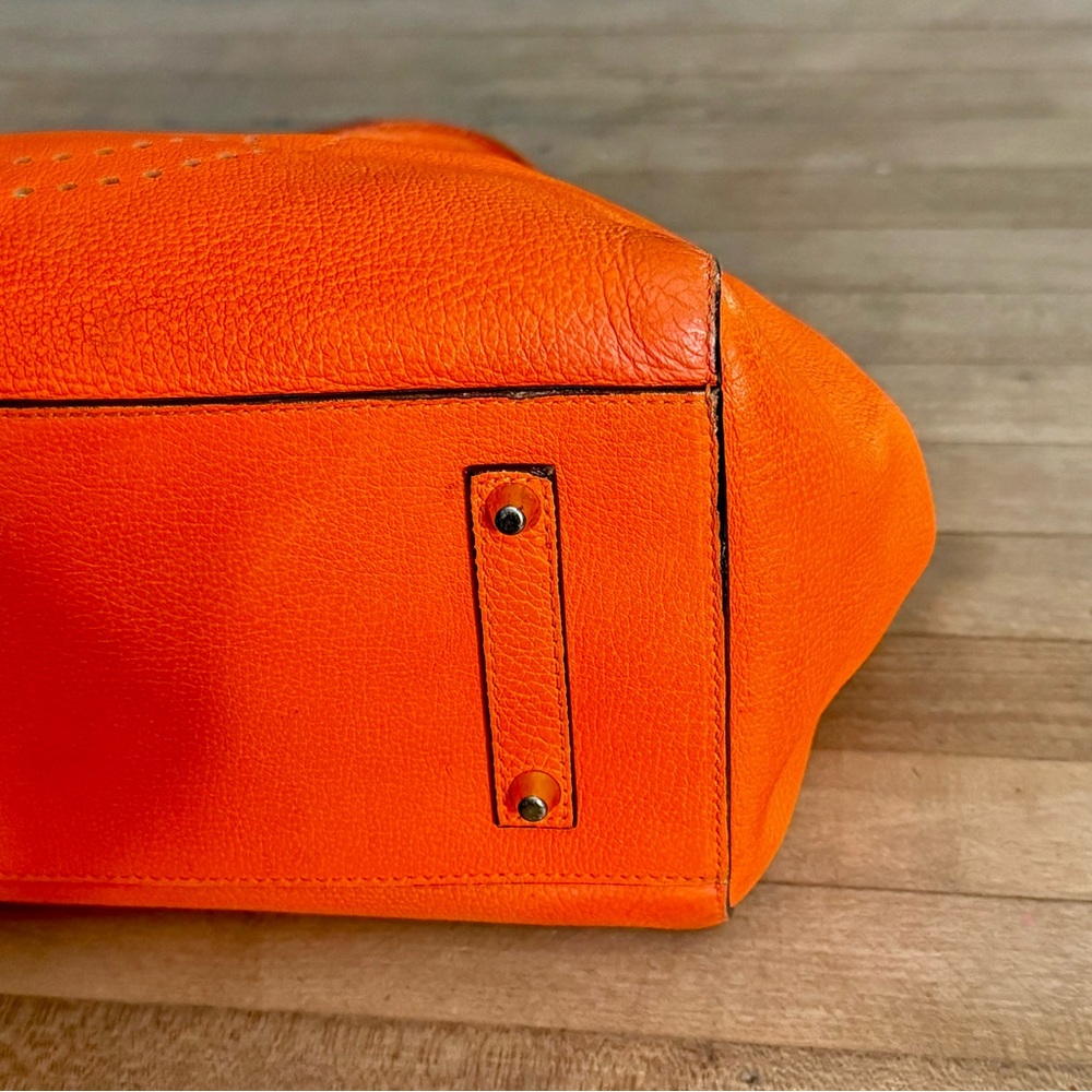 Anya Hindmarch Neon Orange Leather Featherweight Smiley Face Ebury Tote Bag - Picture 7 of 12